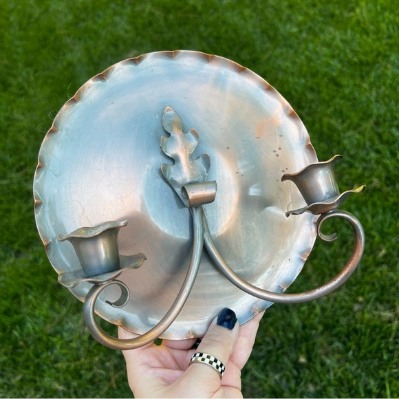 Vtg Gregorian Copper Candle Sconce Wall Hanging Hand Hammered 409 Crown Signed - Picture 7 of 10